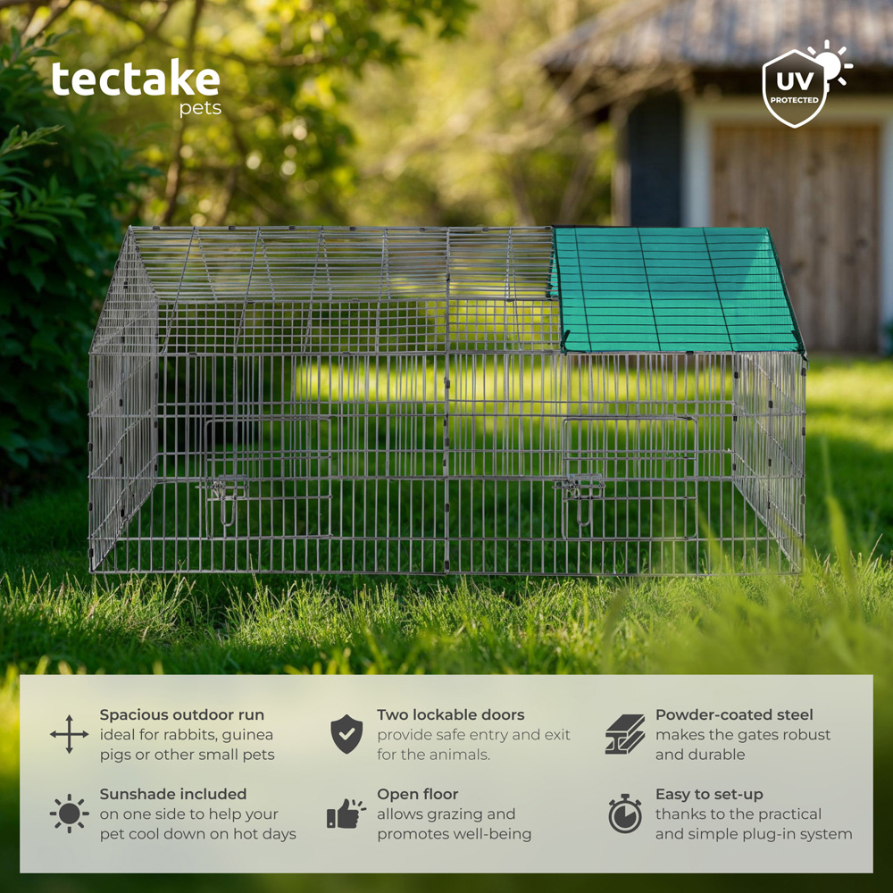 tectake Green Rabbit Run Hutch with Sunshade 180 x 75 x 75cm Image 6