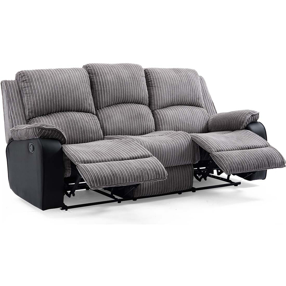 Furniture Online Postana 3 Seater Grey High Back Jumbo Cord Manual Recliner Sofa Image 3