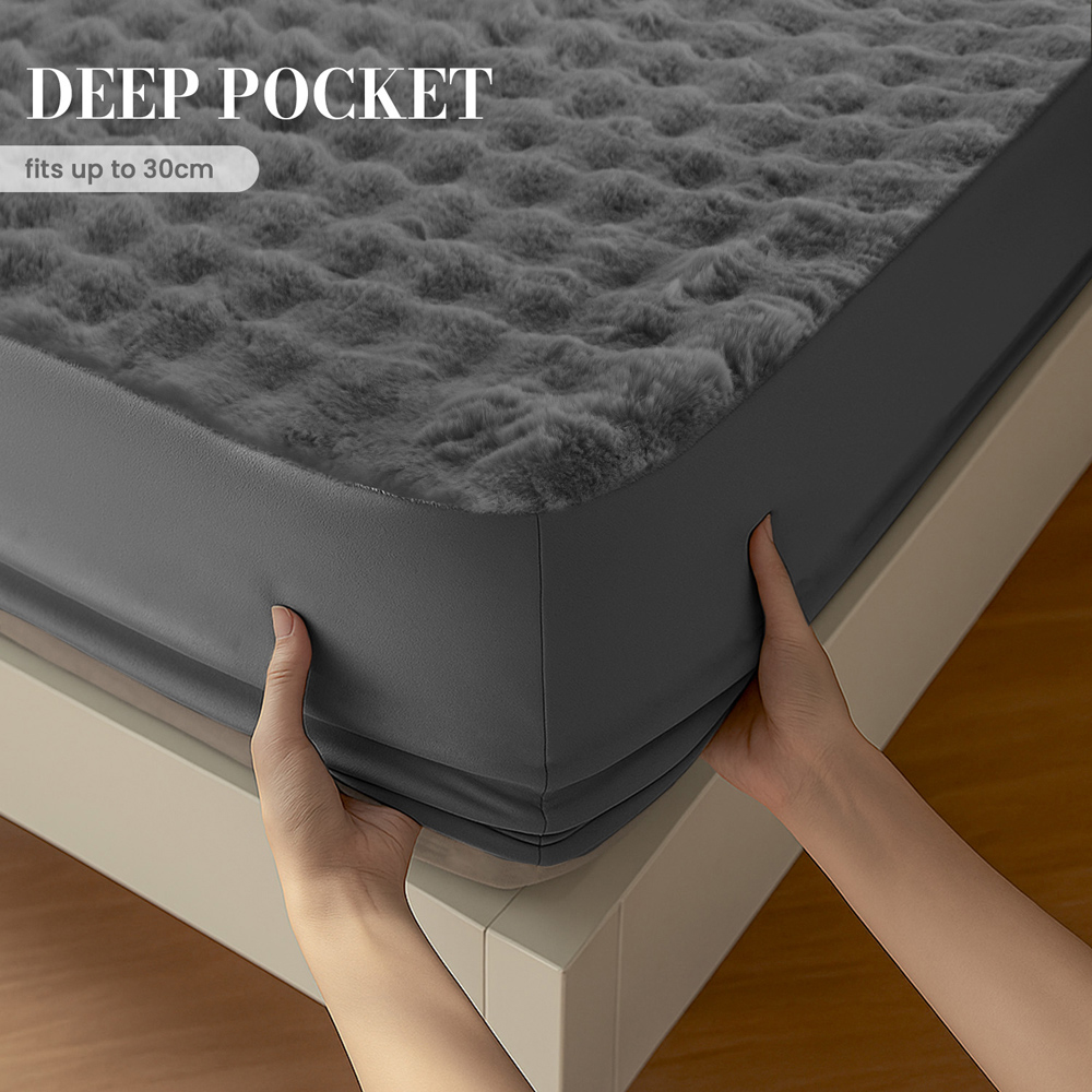 Sweet Dreams Alpine Single Charcoal Faux Fur Fitted Sheet Image 5