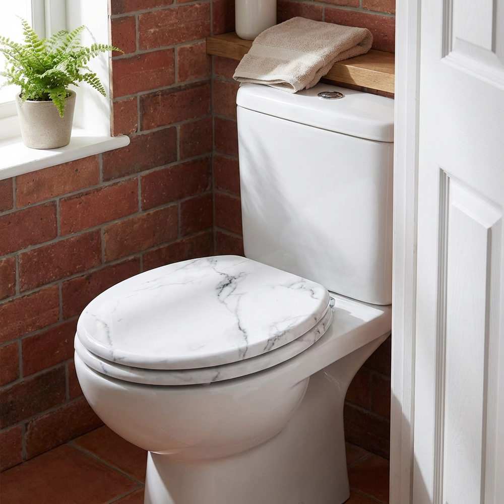 White Marble Effect Toilet Seat Image 2