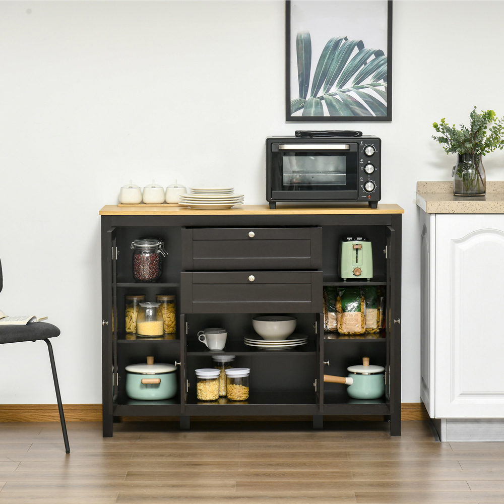 HOMCOM 4 Door 2 Drawer Black Brown Modern Storage Cabinet Image 3