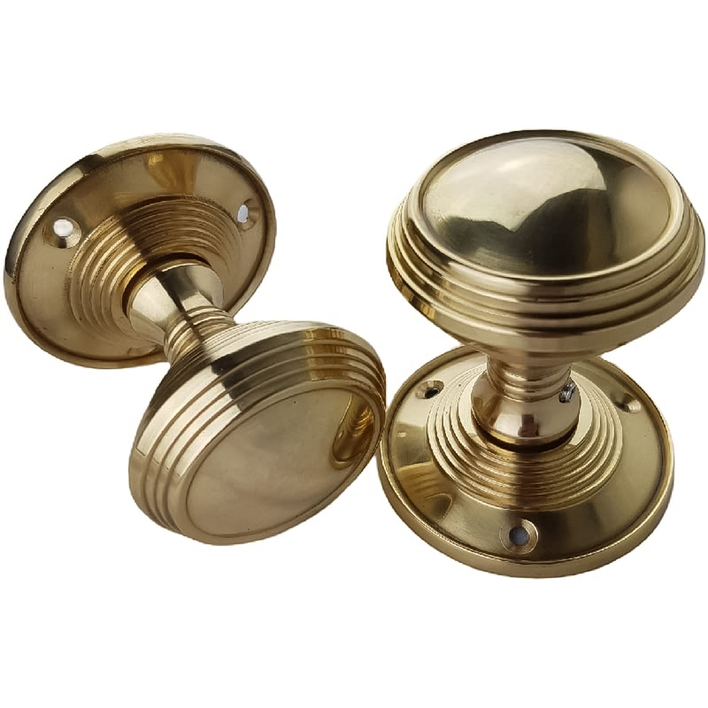 Golden Grace Polished Brass Lined Reeded Mortice Unsprung Door Knob Set Image
