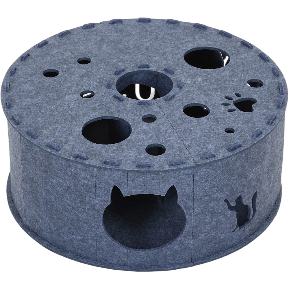 H&O Direct 2-Tier Grey Donut Shape Round Felt Cat House Image 1