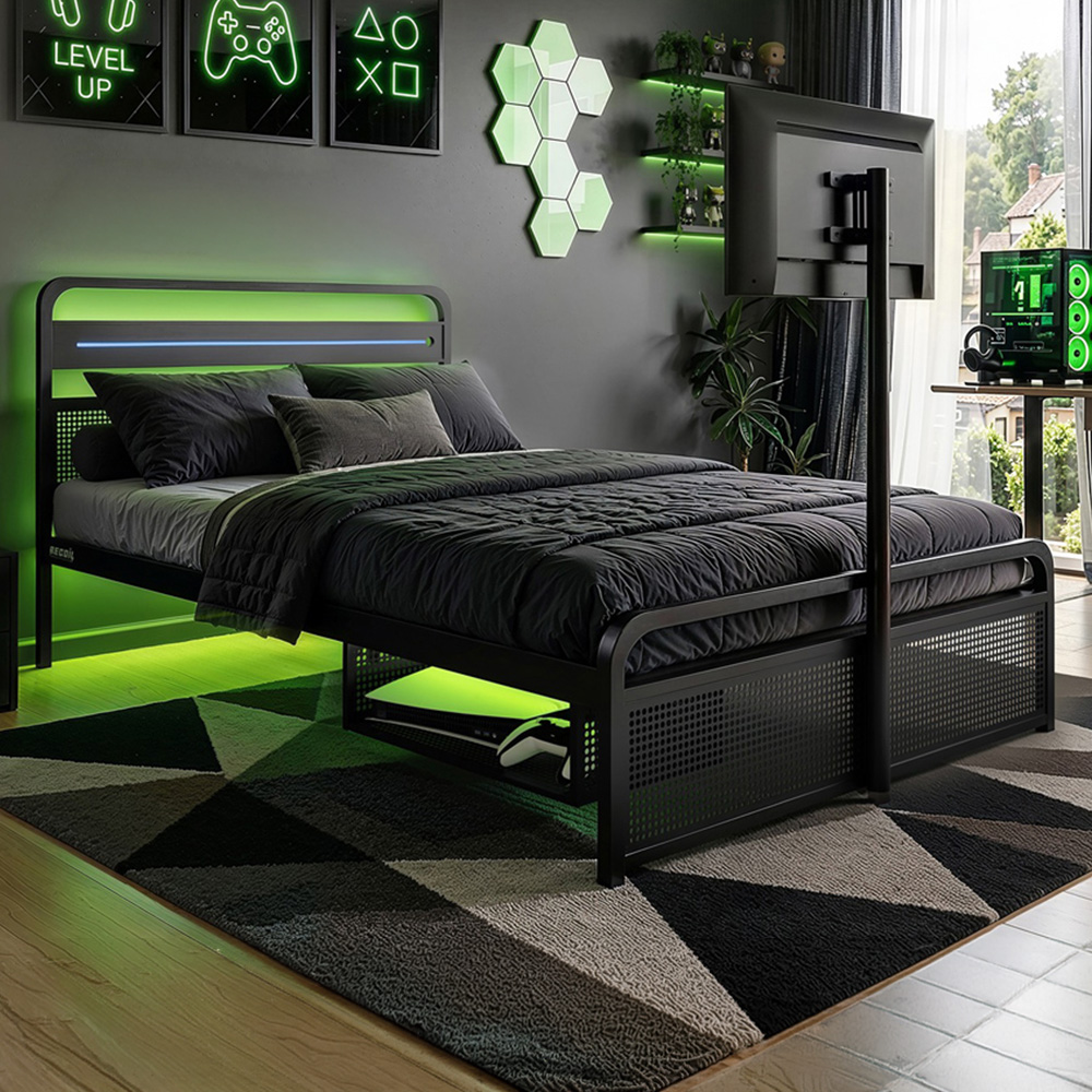 Recoil Panther Small Double Metal TV Bed with Storage Image 1