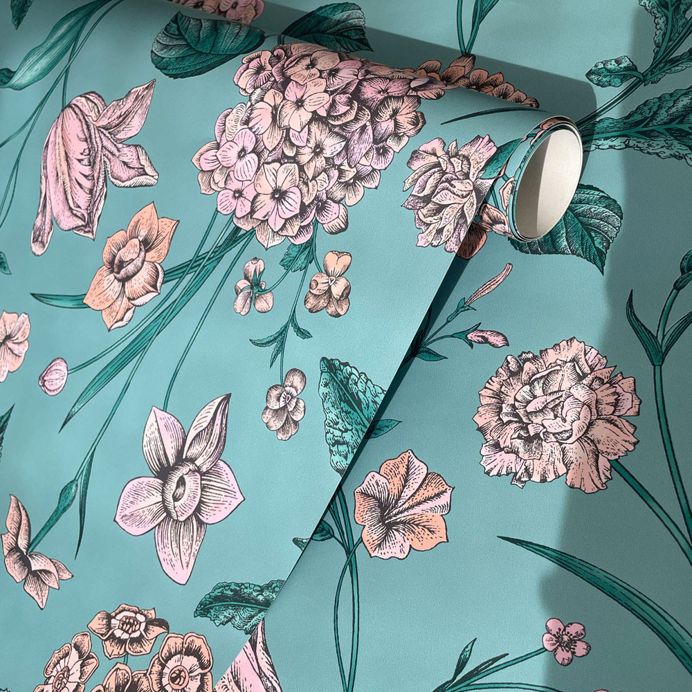 Holden Decor Amelie Hydrangea Teal Wallpaper Image 2