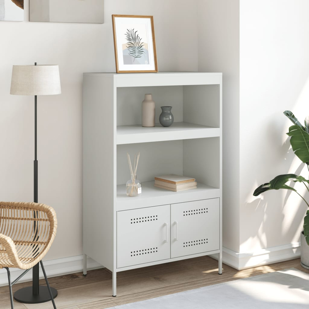 vidaXL 2 Door 2 Shelf White Metal Highboard Image 9
