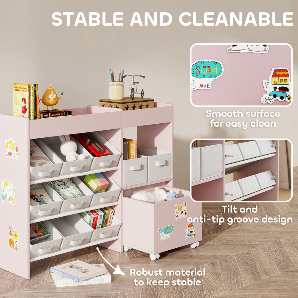 AIYAPLAY 11 Bin Pink Kids Toy Storage Unit with 3 Stickers Image 5