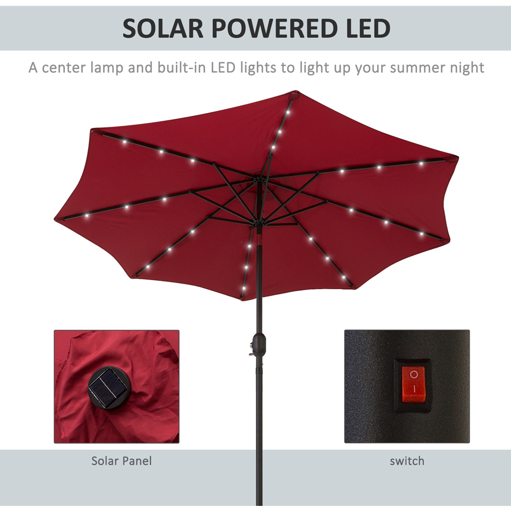 Outsunny Wine Red Solar LED Crank and Tilt Garden Parasol 2.7m Image 6
