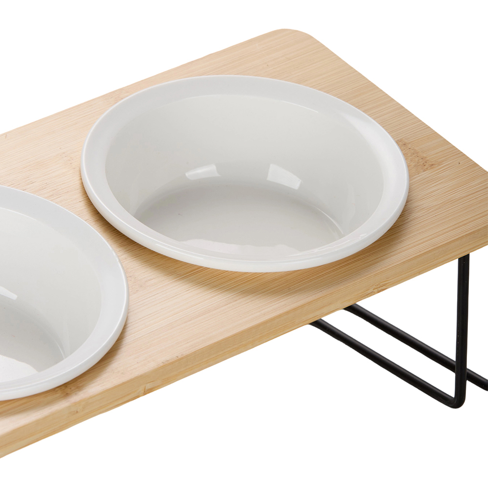 H&O Direct Wood Dual Ceramic Bowl Pet Feeder with Rack Image 4