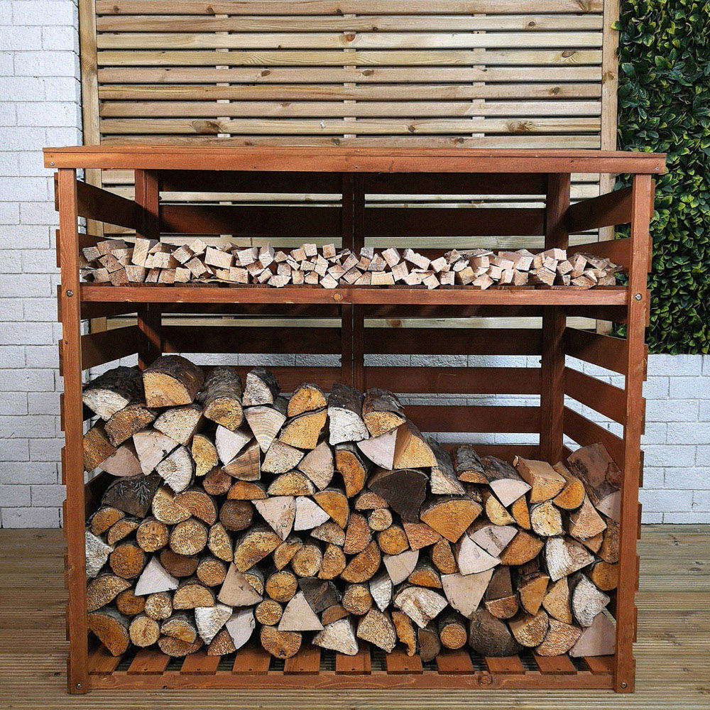 Samuel Alexander 122 x 122cm Large Wooden Garden Patio Log Store Shed with Shelf Image 7