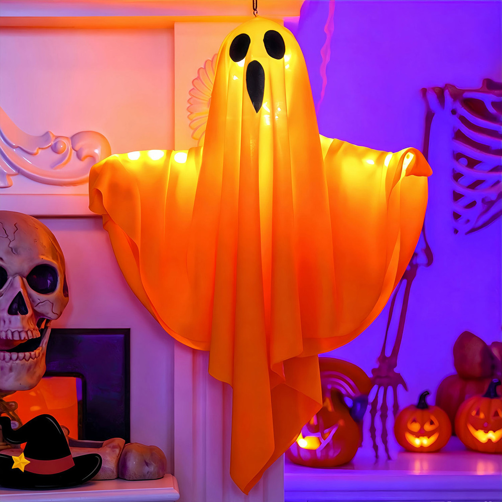 Lovii Warm White LED Light Up Screaming Orange Ghost Hanging Halloween Decoration Image 2