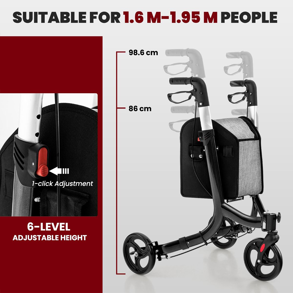 Costway Black Folding Aluminium Rolling Walker with Zippered Storage Bag Image 7