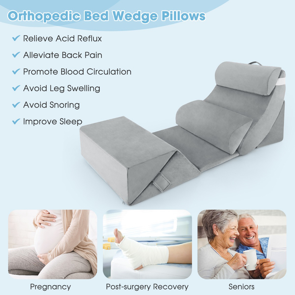 Costway 7 Piece Grey Adjustable Support Pillow Set Image 8