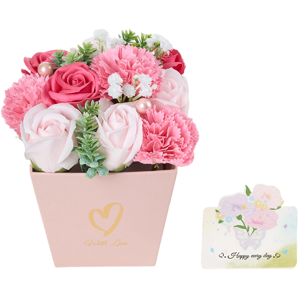 Living and Home Pink Rose and Carnation Soap Flower Bouquet Gift Box Image 1