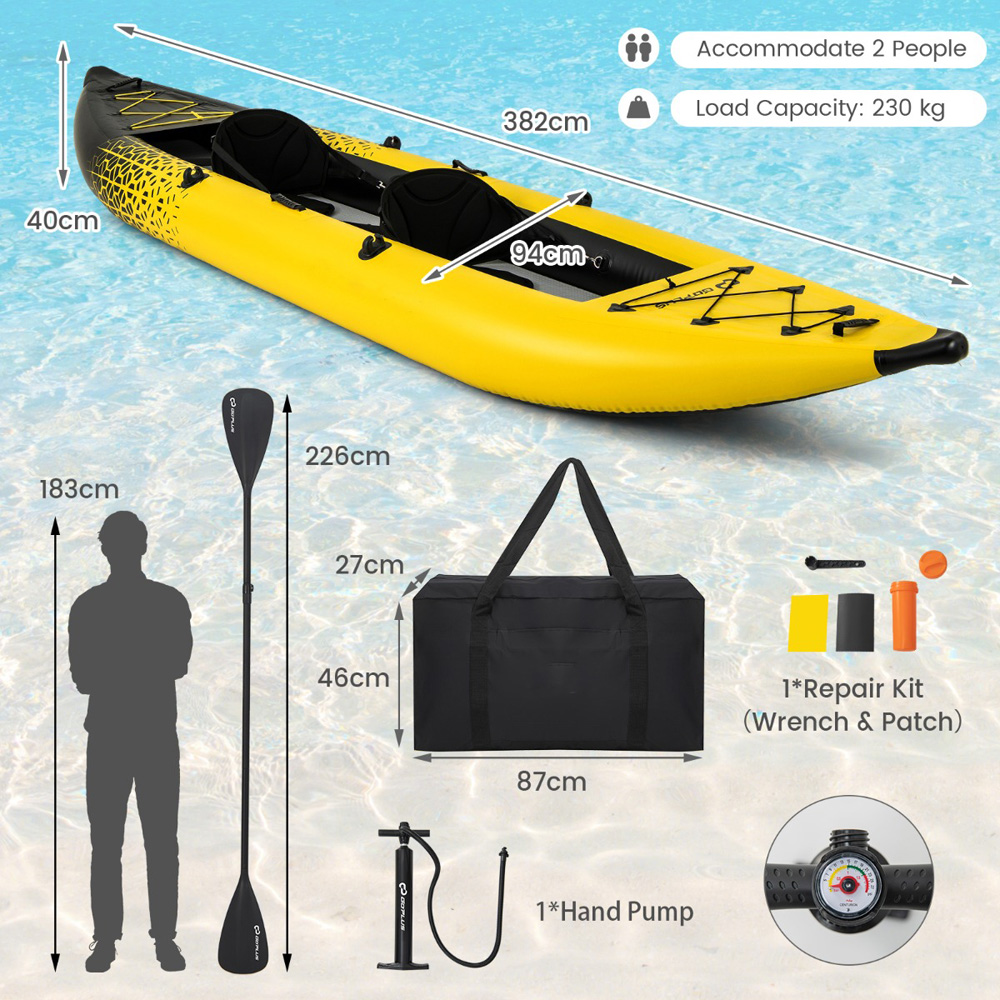 Costway 2 Person Yellow Inflatable Kayak Set Image 9