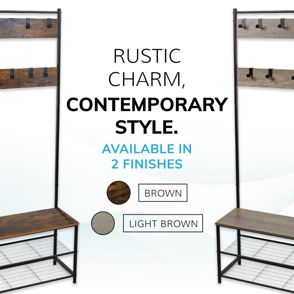 House of Home Rustic Brown Coat Rack Stand Image 6