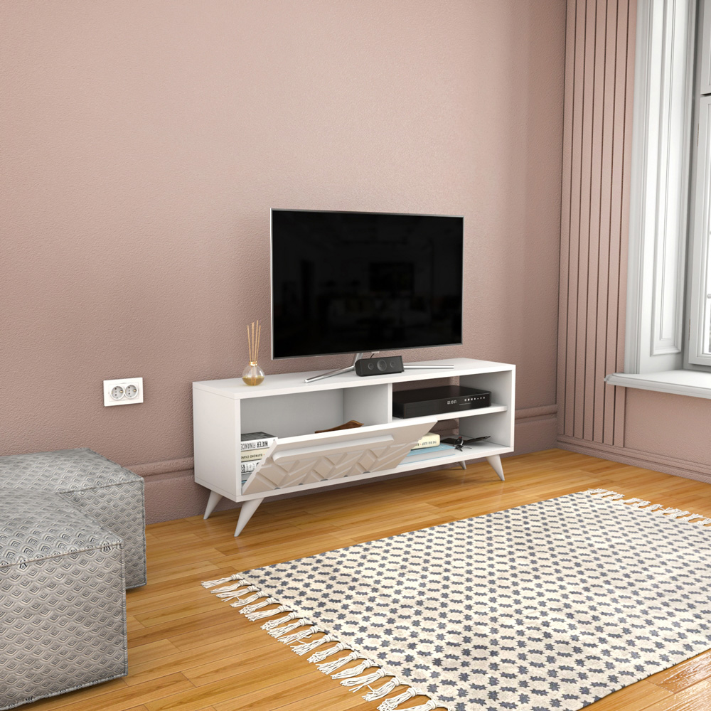 Decorotika Venice Single Door 2 Shelf White TV Unit Image 5