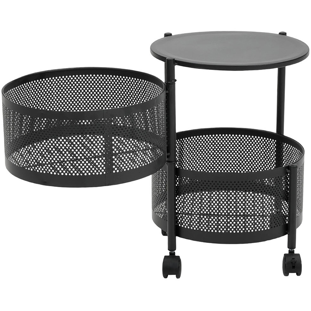 Living and Home 2-Tier Black Kitchen Storage Trolley with Rotating Basket Image 3