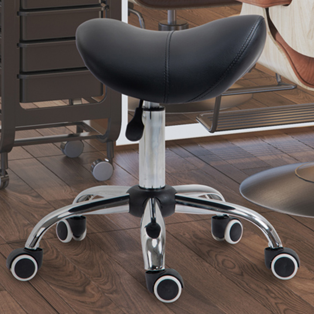 Portland Black Faux Leather Swivel Saddle Stool Image 1