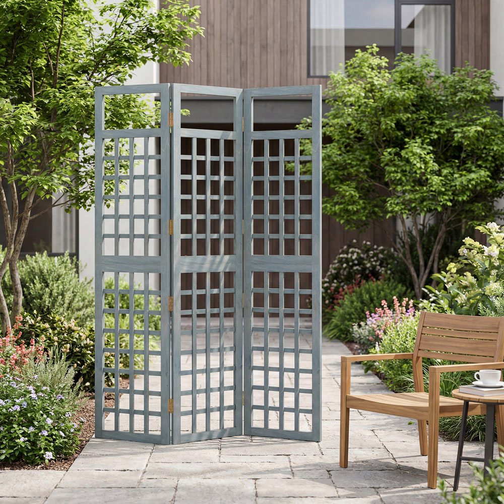 Outsunny 3 Panel Grey Wooden Foldable Room Divider Image 7