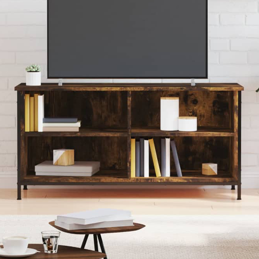 vidaXL 4 Shelf Smoked Oak Industrial Style TV Cabinet Image 1