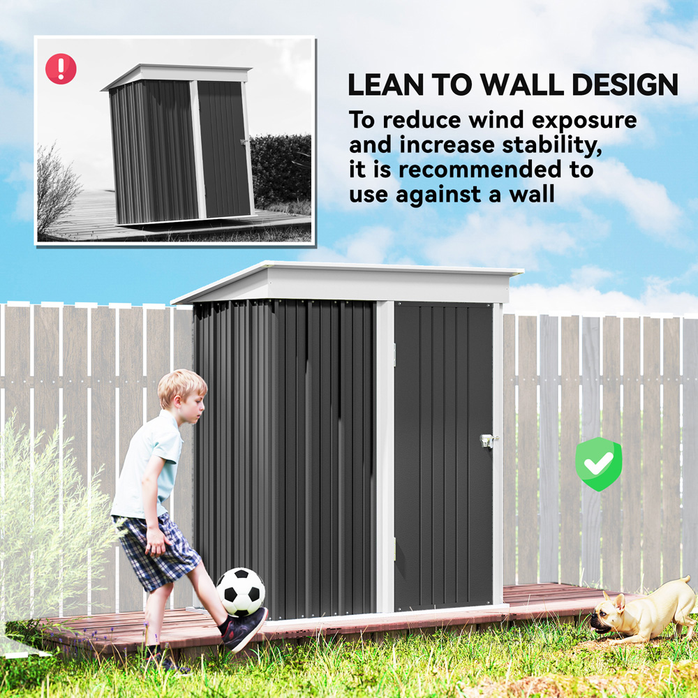 Outsunny 5 x 6ft Dark Grey Metal Lean To Pent Garden Shed Image 5
