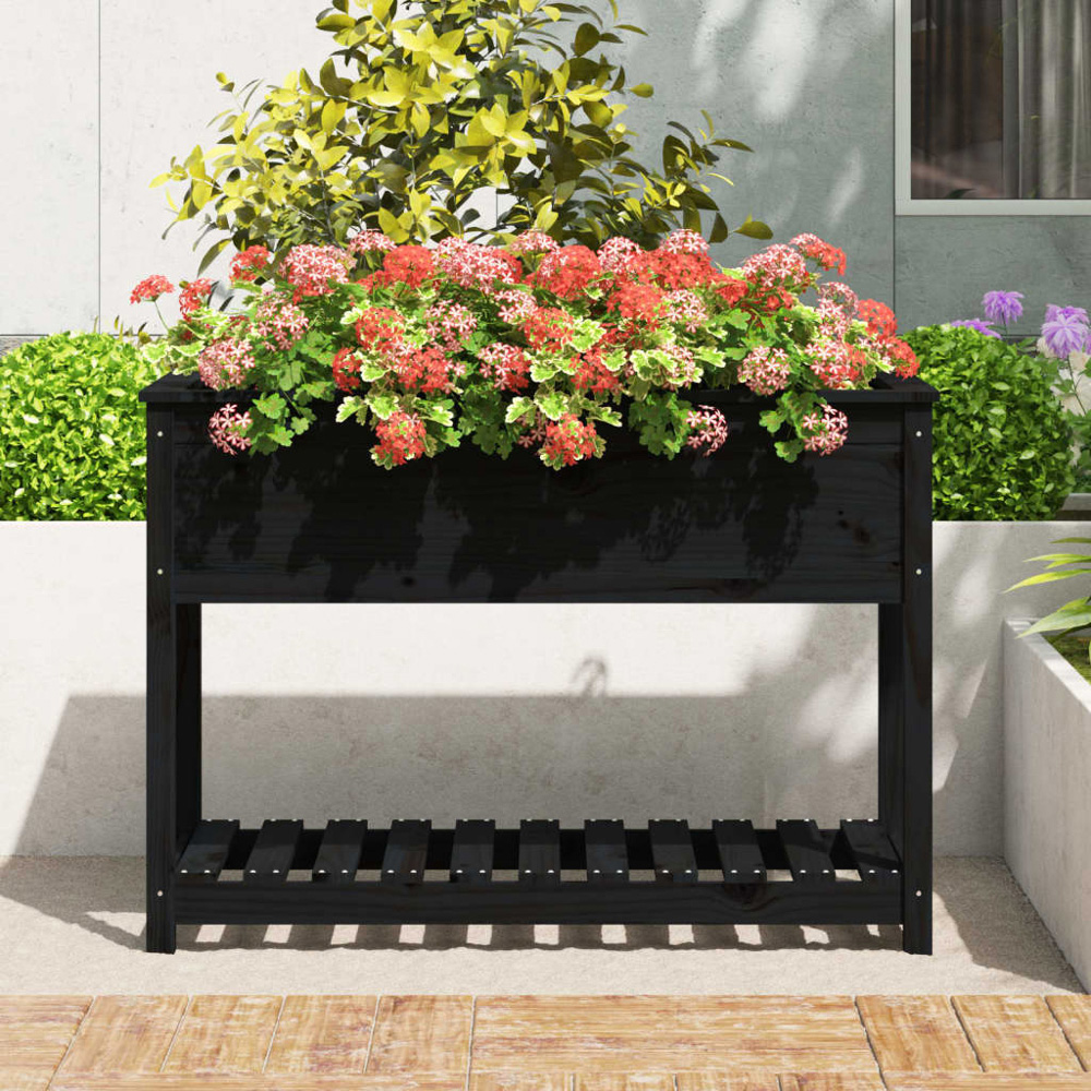 vidaXL Black Pine Wood Garden Planter 81 x 54 x 111.5cm Image 2