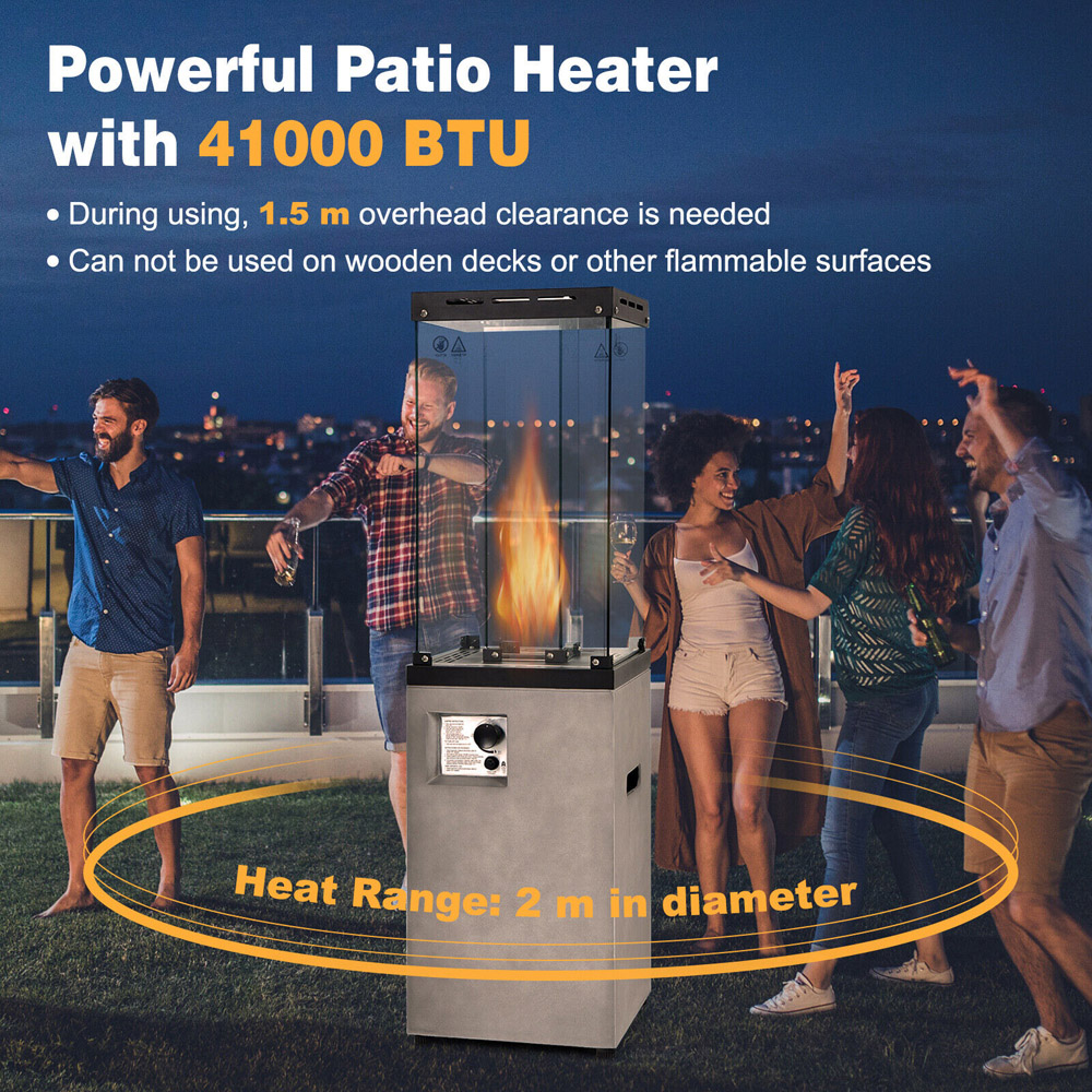 Costway Grey 41000 BTU Propane Patio Heater with Lockable Wheels Image 7
