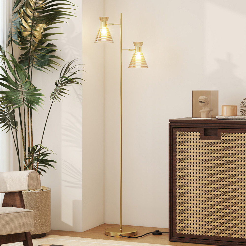 HOMCOM Gold Tone Adjustable Dual Head Floor Lamp Image 4