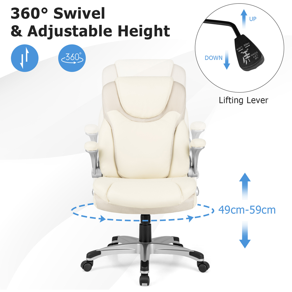 Costway White PU Leather Adjustable Executive Office Chair Image 7