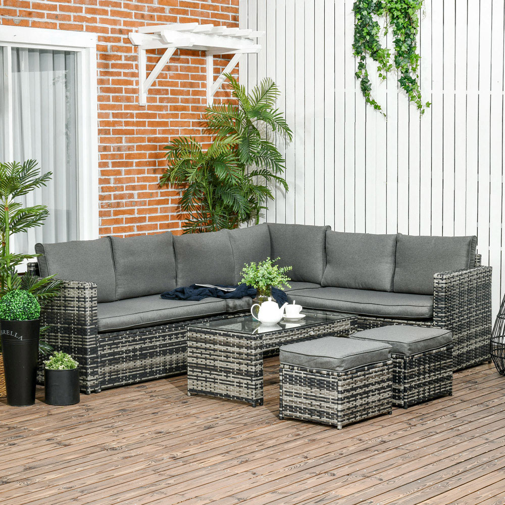 Outsunny 8 Seater Grey Rattan Garden Sofa Set with Stools Image 1