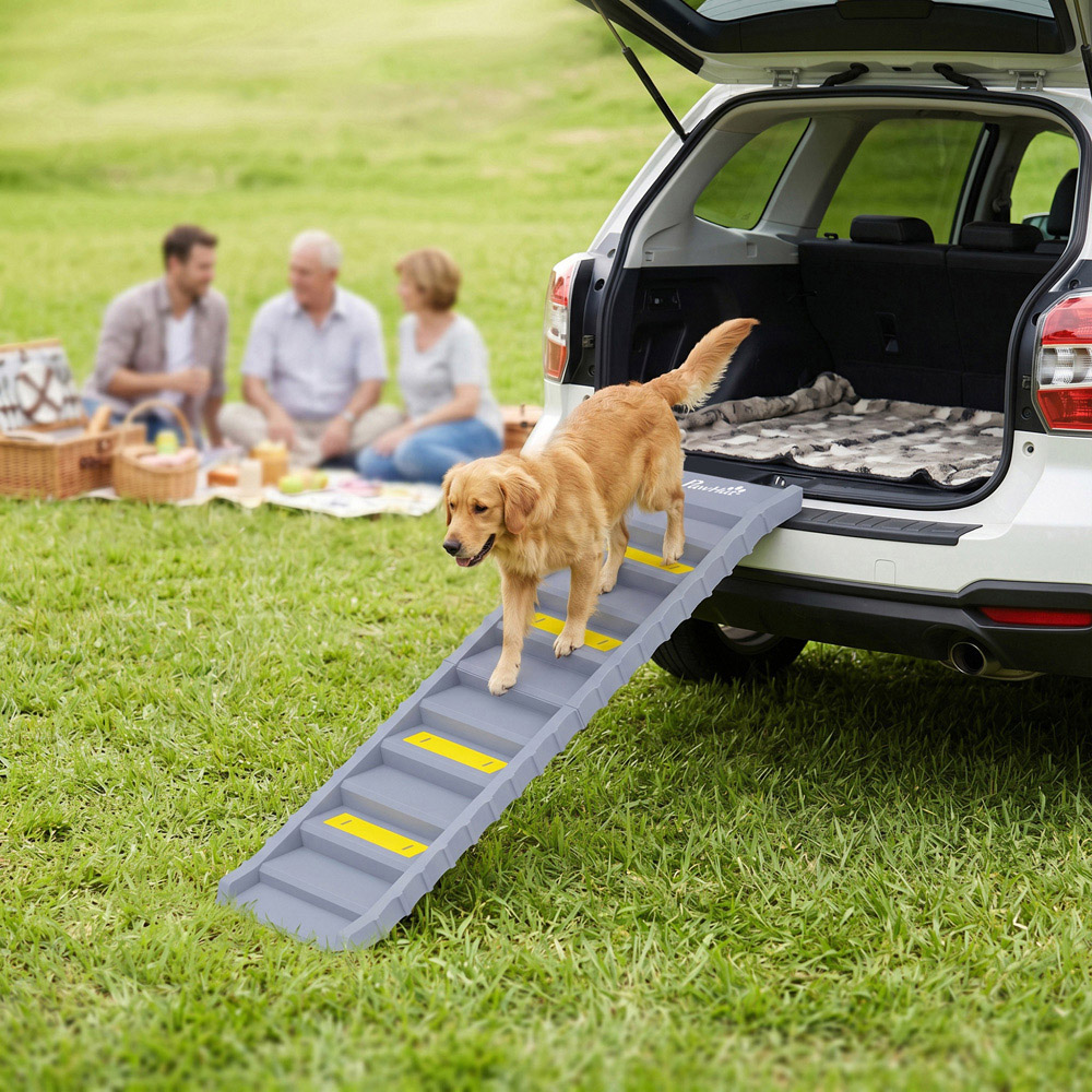 PawHut Grey Foldable Non-Slip Dog Car Ramp Image 3