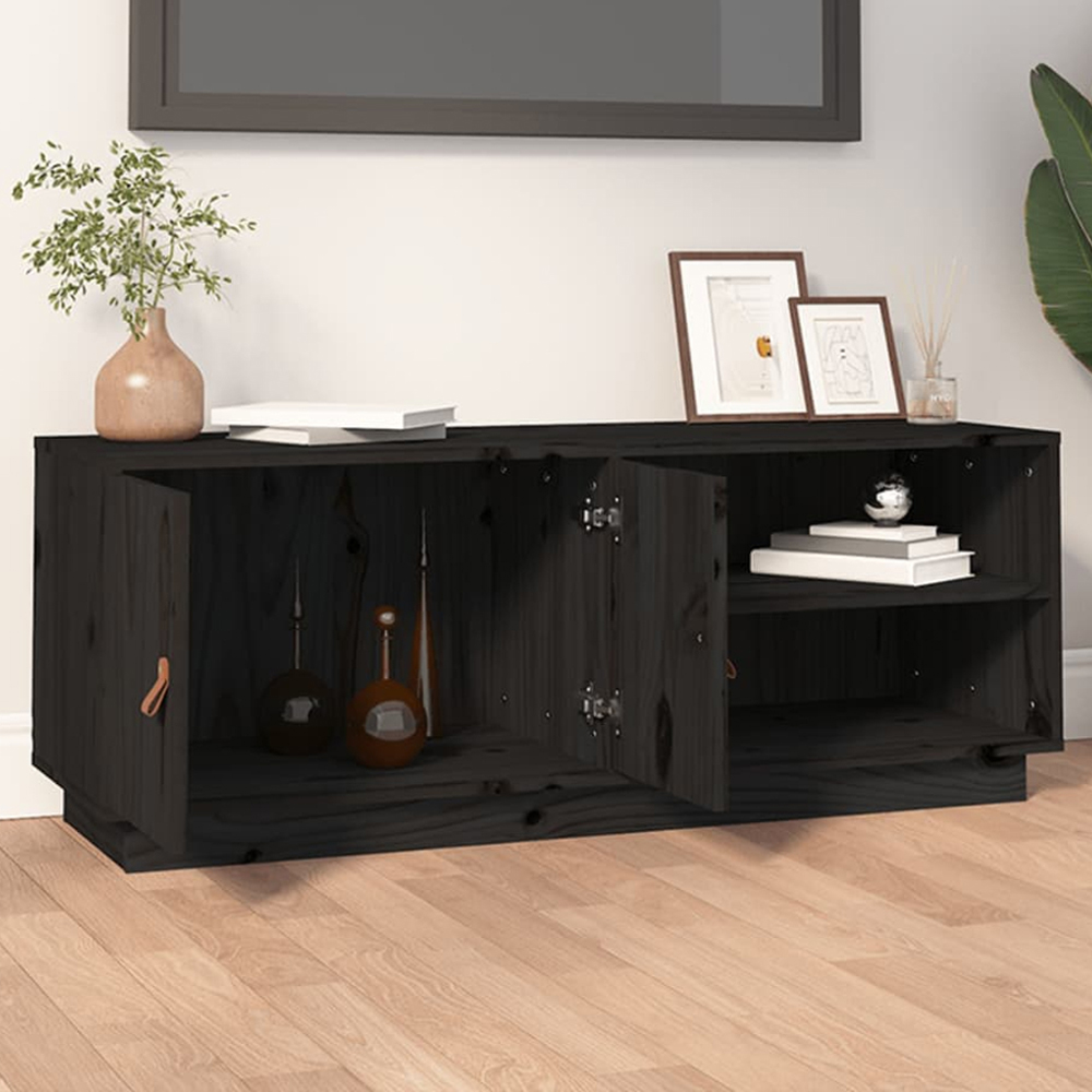 vidaXL 2 Door 2 Shelf Black Solid Pine Wood TV Cabinet Image 1
