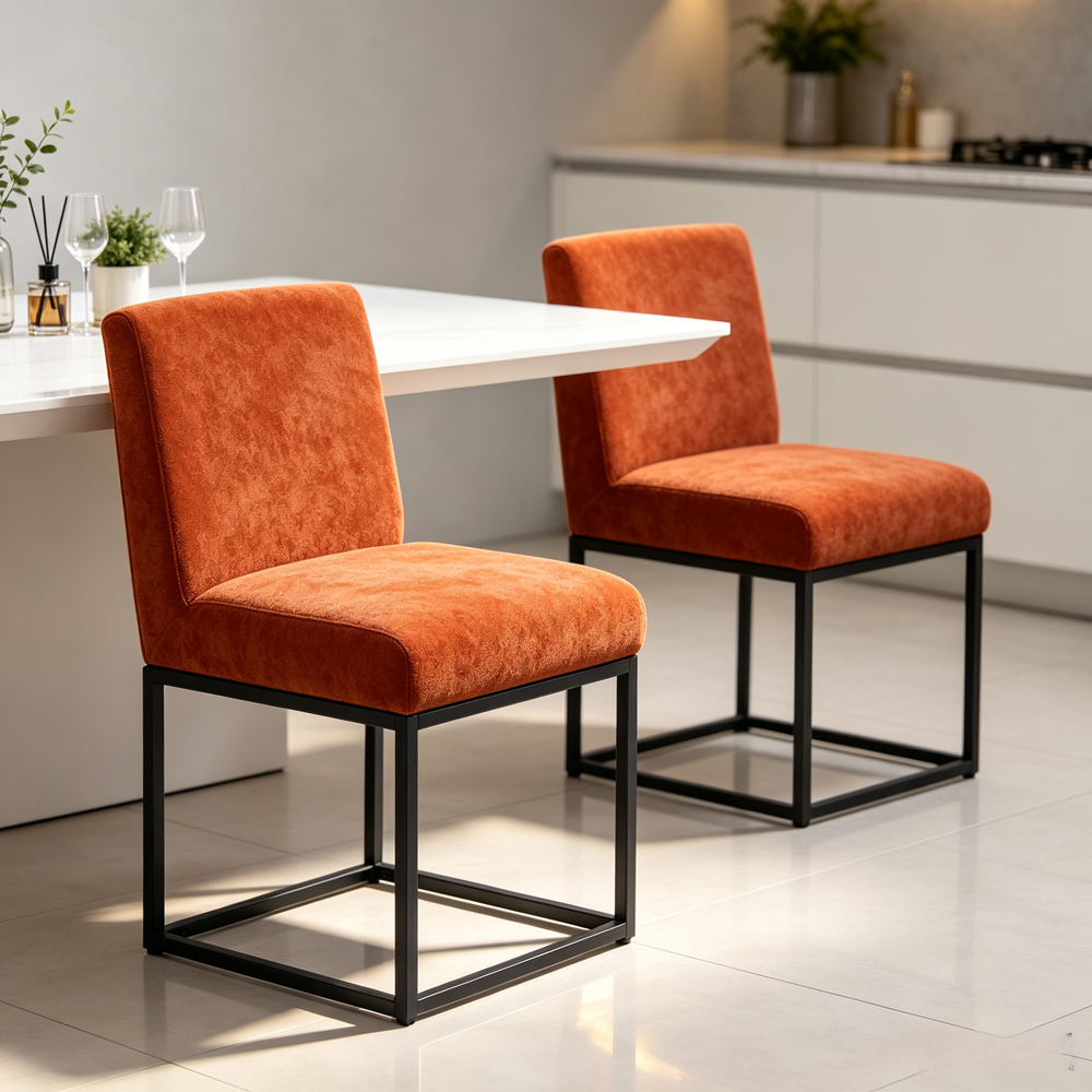 Living and Home Set of 2 Orange Chenille Dining Chair Image 7