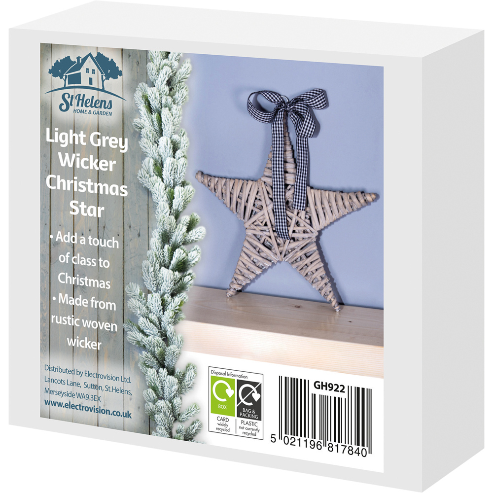 St Helens Light Grey Wicker Woven Willow Star Christmas Decoration Image 5