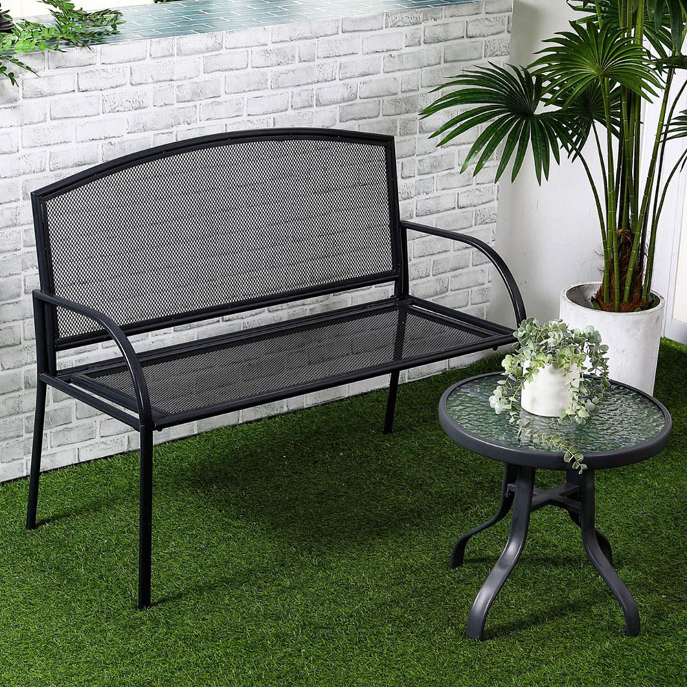 Outsunny 2 Seater Grey Metal Loveseat Bench Image 1