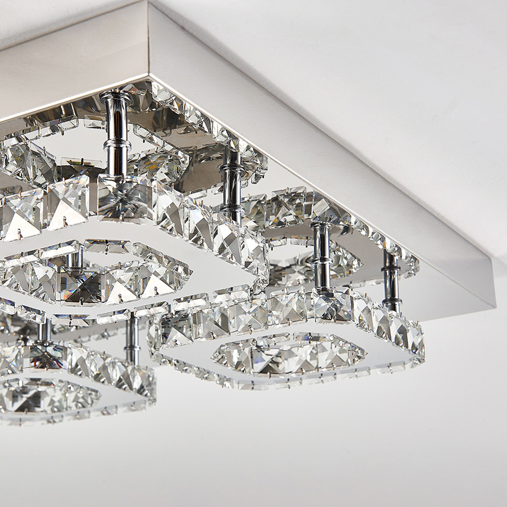 Living and Home 16 inch Square Glamourous Cystal LED Ceiling Light Image 6