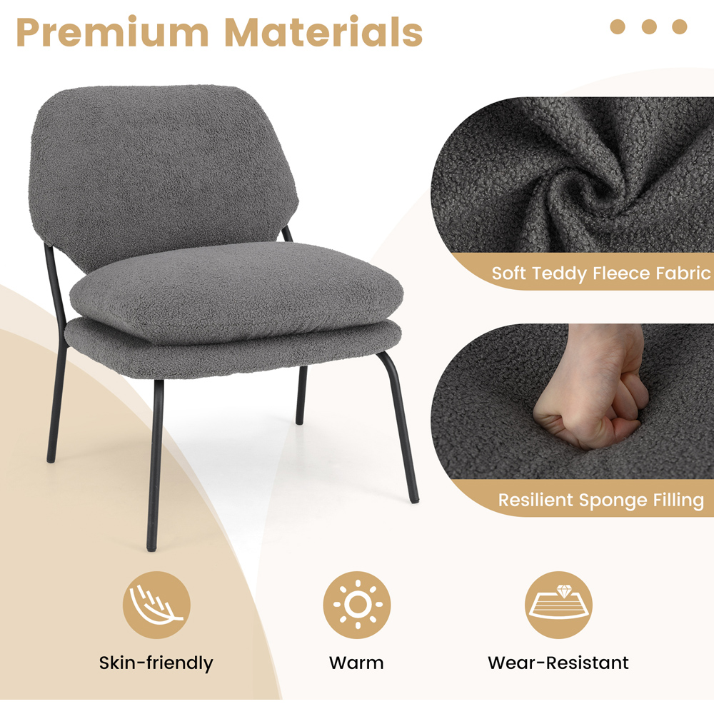 Costway Grey Teddy Fleece Fabric Armless Accent Chair Image 8