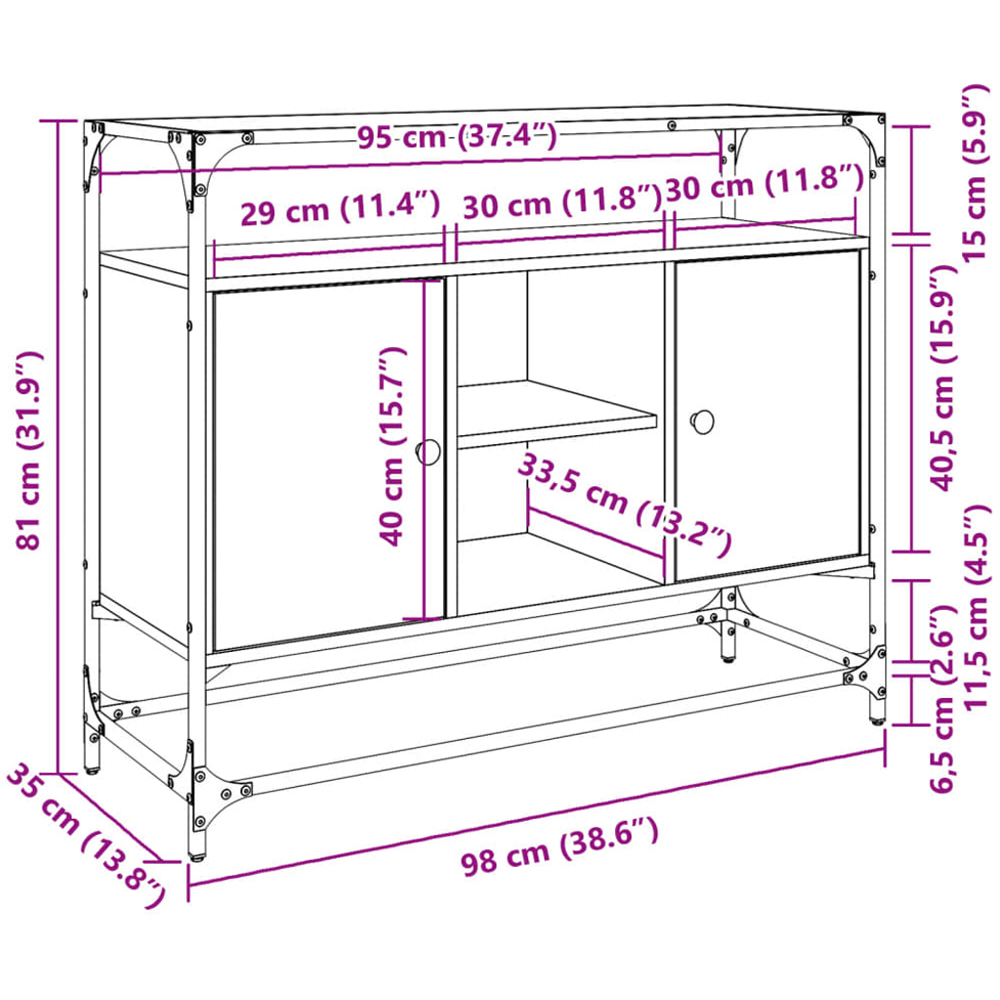 vidaXL 2 Door 3 Shelf Smoked Oak Sideboard Image 9