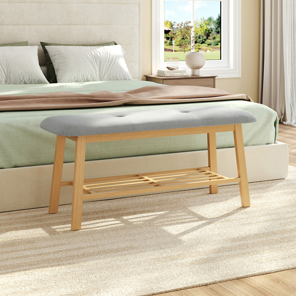 Living and Home Grey Bamboo Shoe Bench Image 3