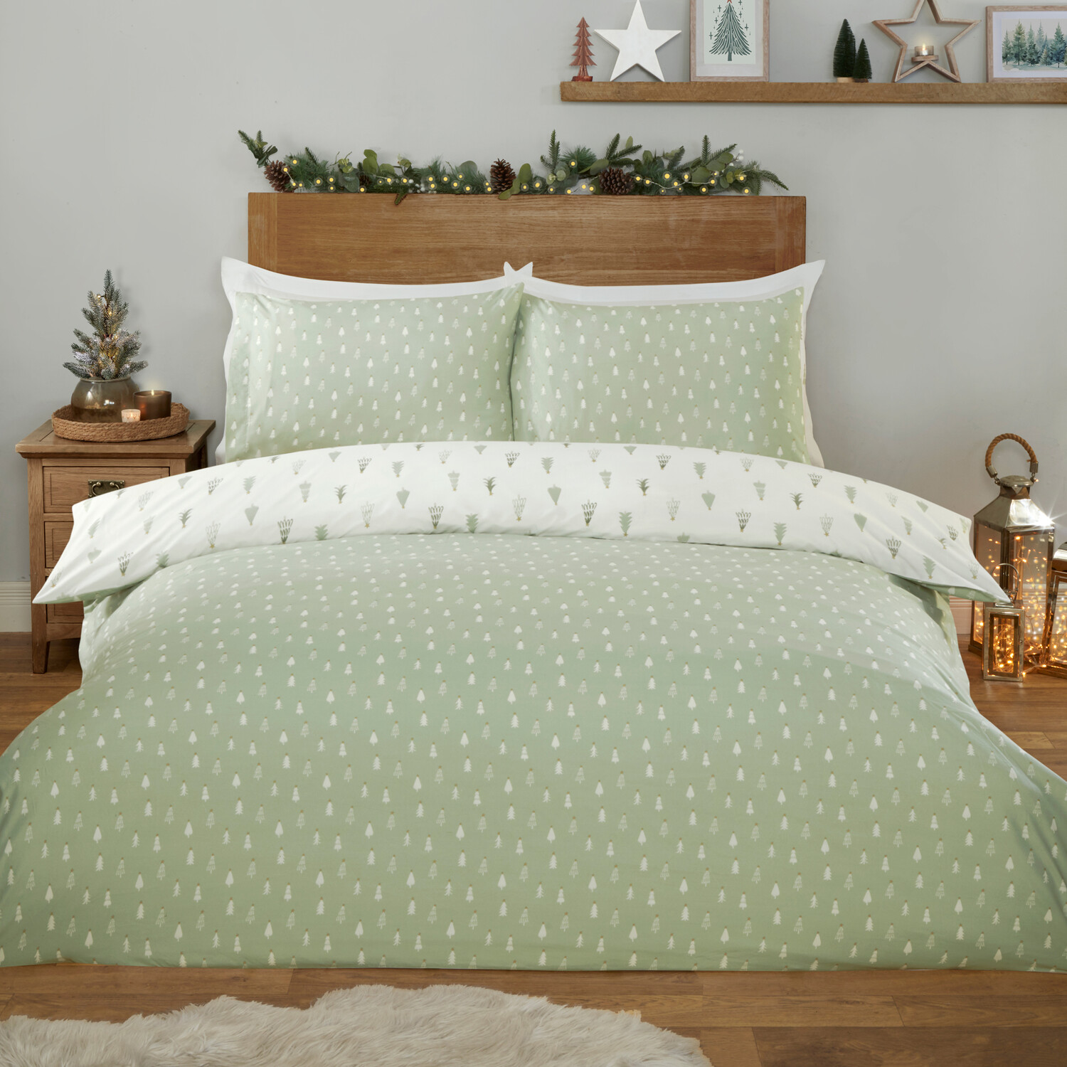 Festive Trees Reversible Duvet Set Green Double Image 2