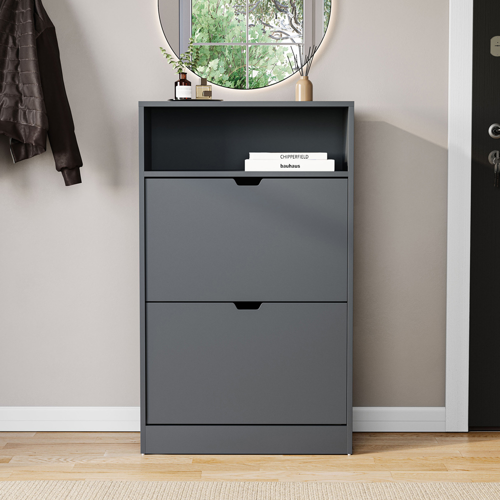 VIDA DESIGNS 2 Drawer Single Shelf Grey Shoe Cabinet Image 3