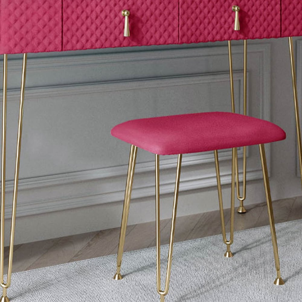 CARME Home Tokyo Glow Raspberry Velvet Dressing Table with Stool Set Image 3