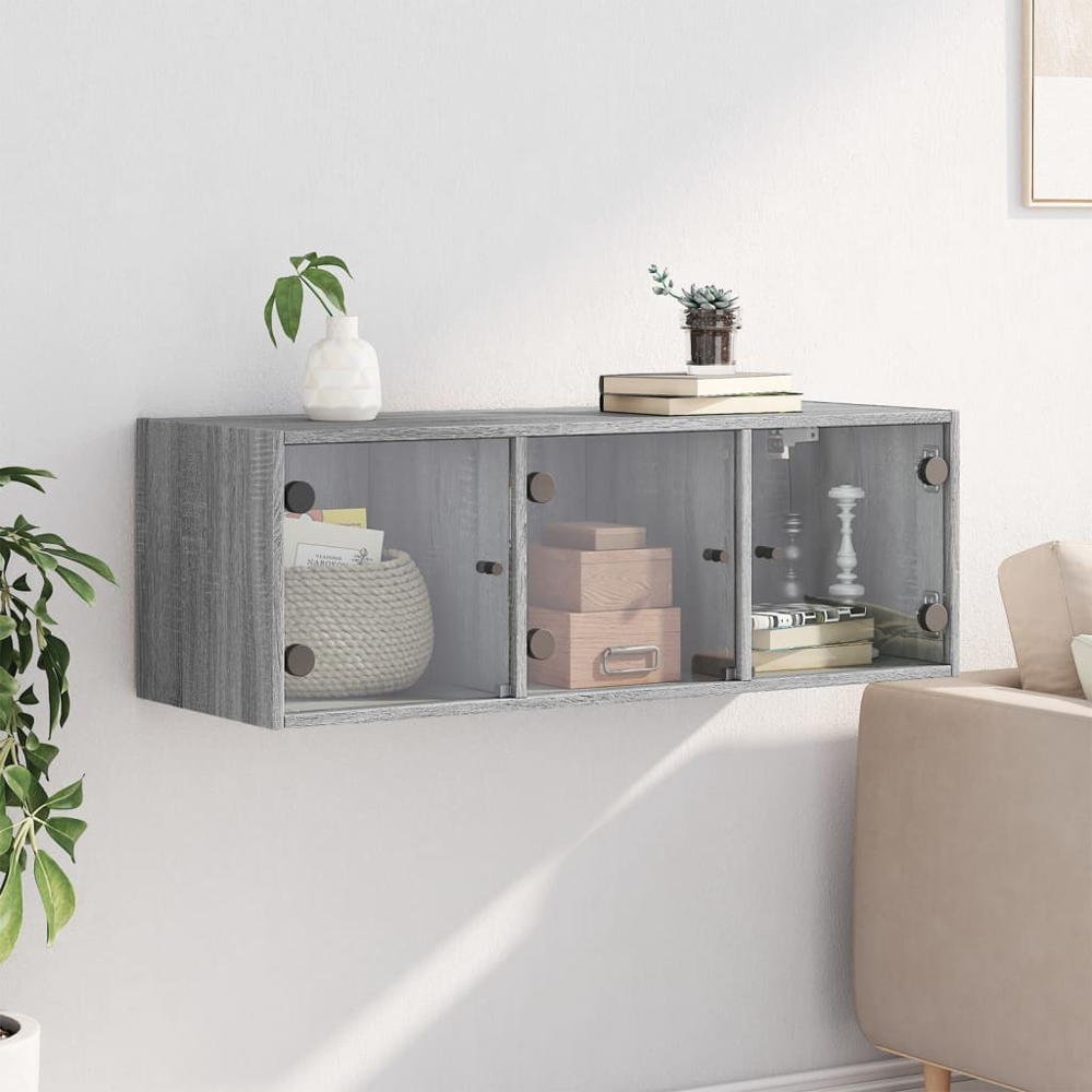 vidaXL 3 Door Grey Sonoma Glass Wall Cabinet Image 3