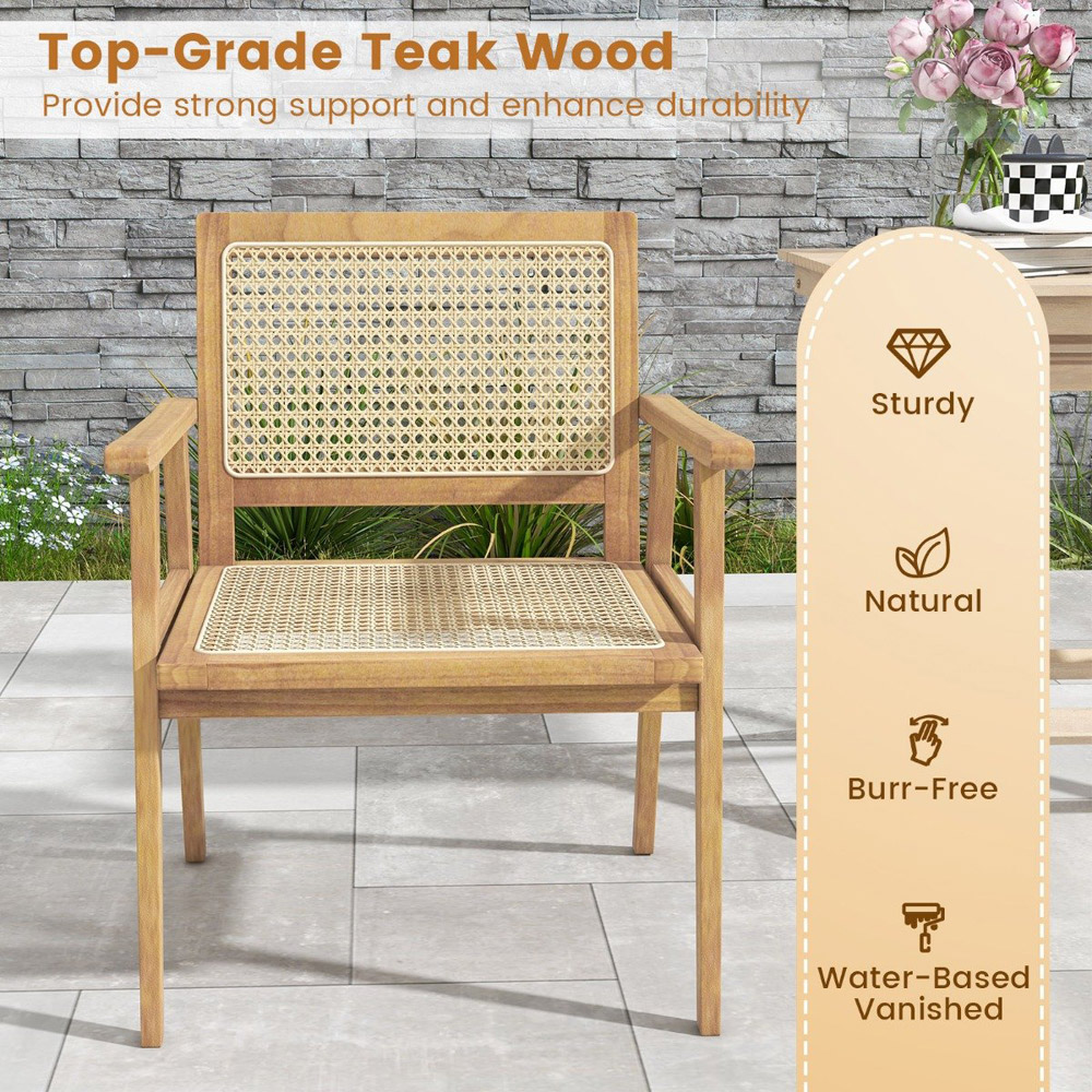 Costway Teak Wood Rattan Dining Chair Image 7