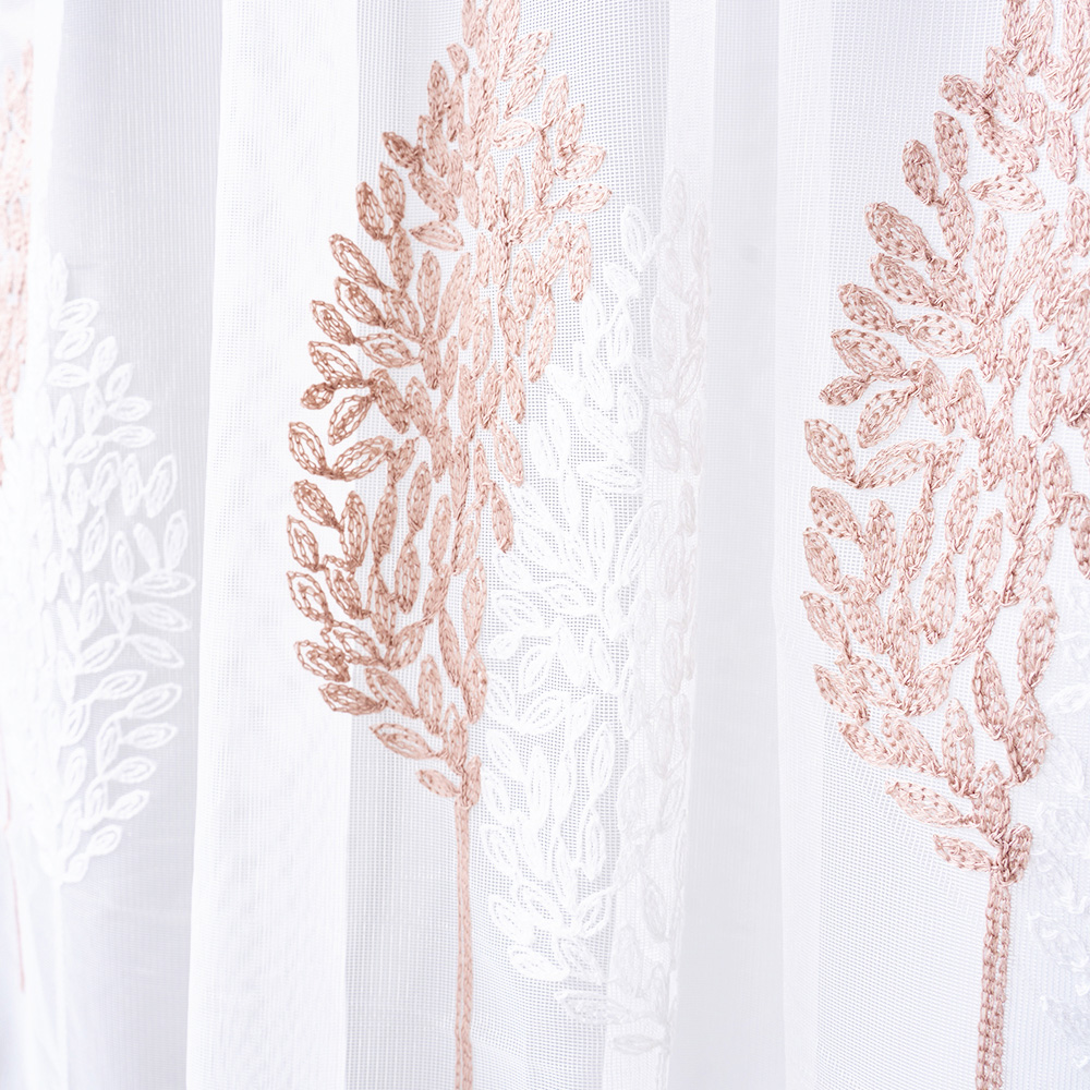 Living and Home Semi-Sheer Embroidered Leaf Curtains 130 x 240cm Image 6