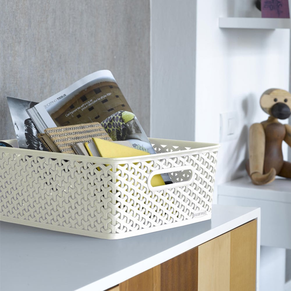 Curver 13L Vintage White Rectangular Storage Basket Image 2