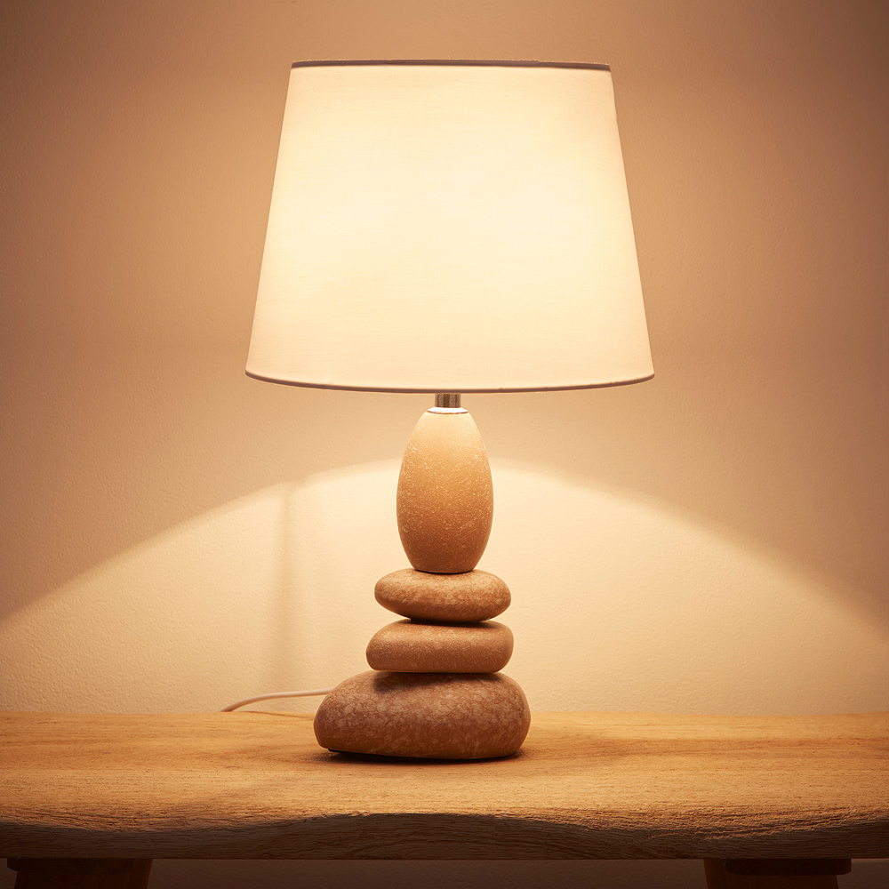 Kliving Kai White Cotton Shade Pebbles Ceramic Table Lamp Image 3