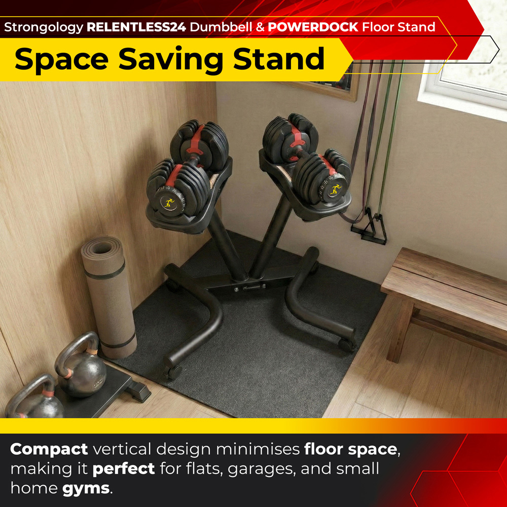 Strongology Relentless24 Adjustable Dumbbell Pair with Powerdock Floor Stand 2.5kg to 24kg Image 9