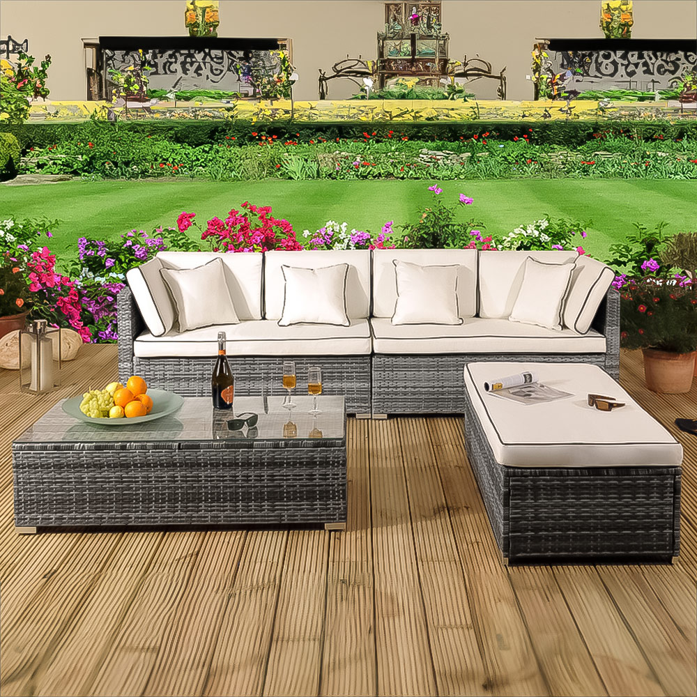 Brooklyn 6 Seater Grey Rattan Garden Sofa Set Image 1